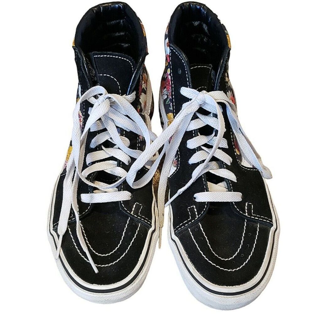 Vans Black High-Top Sneakers with White Laces and Floral Accents
